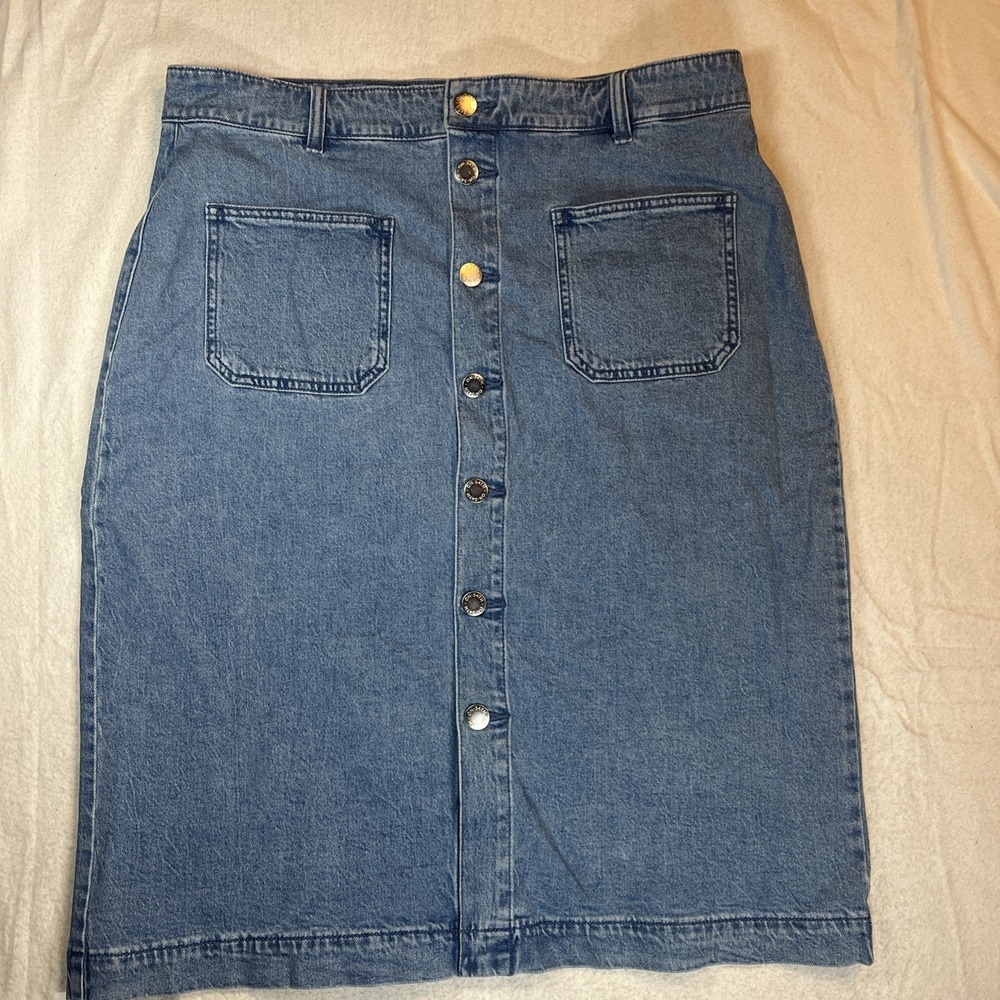 On 34th Denim Skirt Button Front Y2K Front Pockets Size 16/33 Blue Jean To Knee